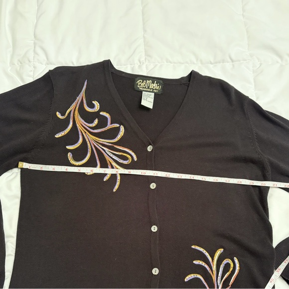 Bob Mackie Wearable Art Black Embroidered Cardigan | Vintage Staple Glam Piece - Picture 6 of 10